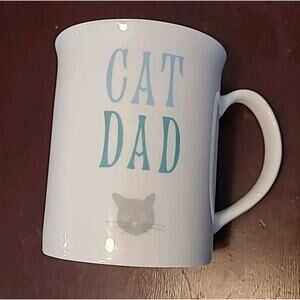 Fringe Studio 12 Oz. Porcelain Cat Dad Mug, White With Blue & Green Writing